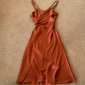 Orange Satin Midi Dress